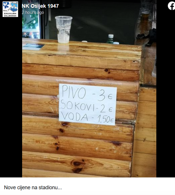 Nove cijene pića na stadionu u Osijeku razbjesnile navijače